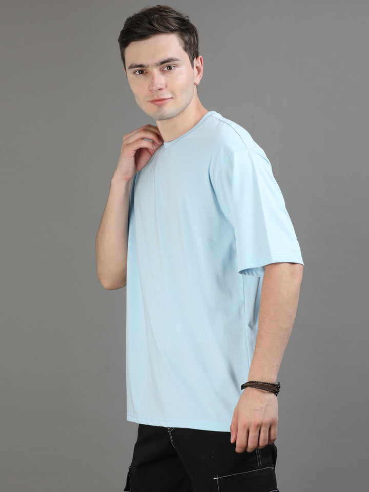 Sky Blue Oversize Solid T-Shirt Oversize T-Shirt Bushirt   