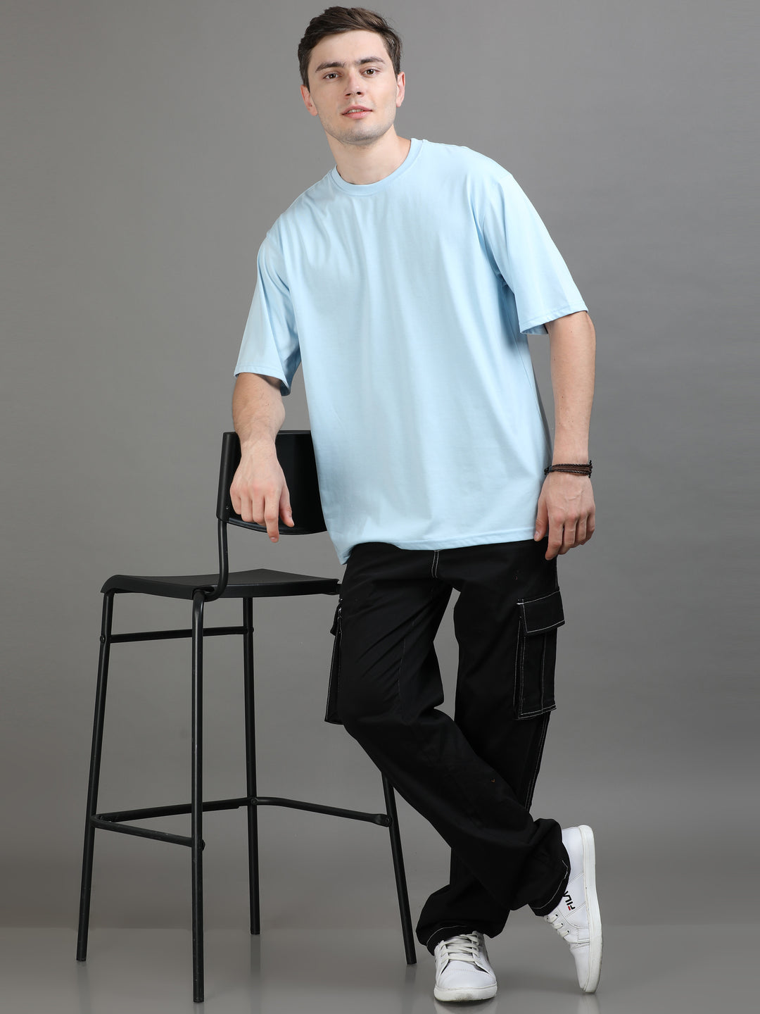 Sky Blue Oversize Solid T-Shirt Oversize T-Shirt Bushirt   