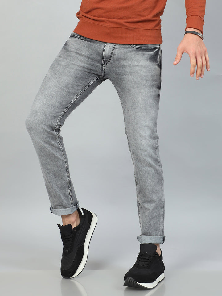Ash Grey Solid Slim Fit Jeans Jeans Bushirt   