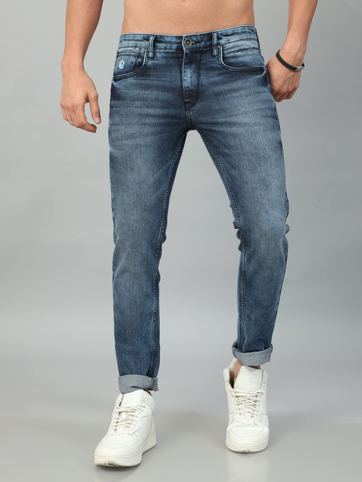 Mid Blue Solid Slim Fit Jeans Jeans Bushirt   