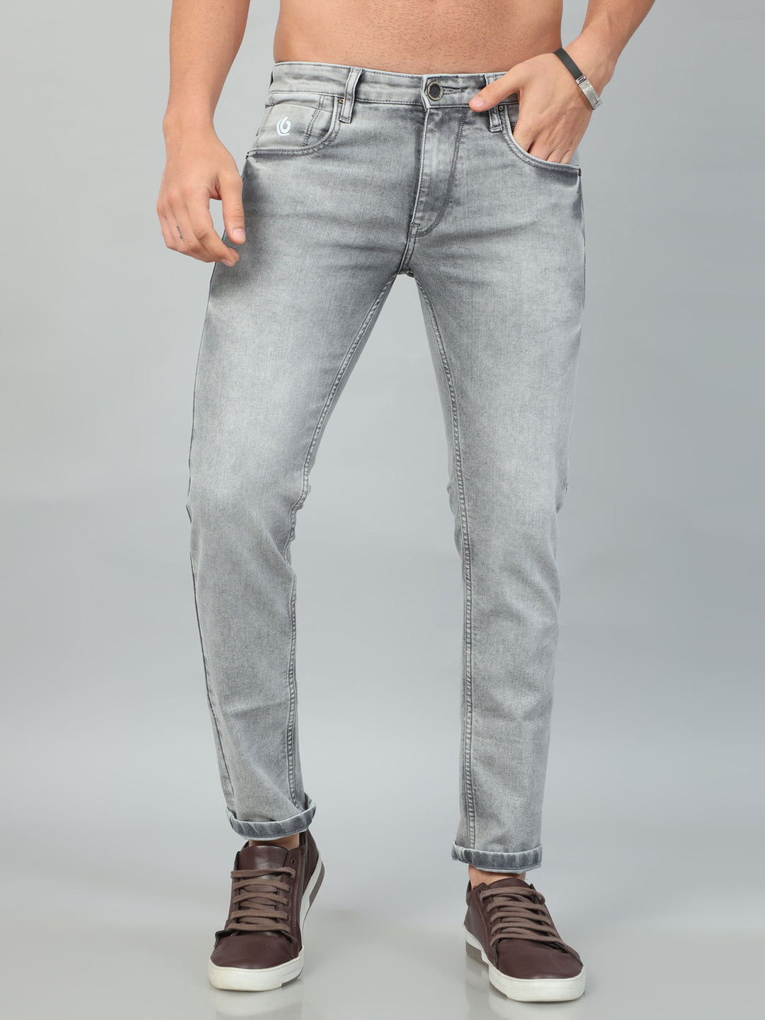Pastel Grey Solid Slim Fit Jeans Jeans Bushirt   