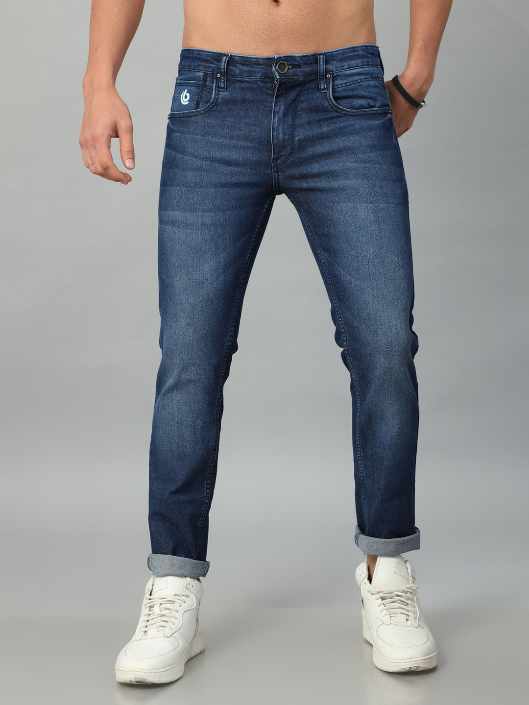 Dark Blue Solid Slim Fit Jeans Jeans Bushirt   
