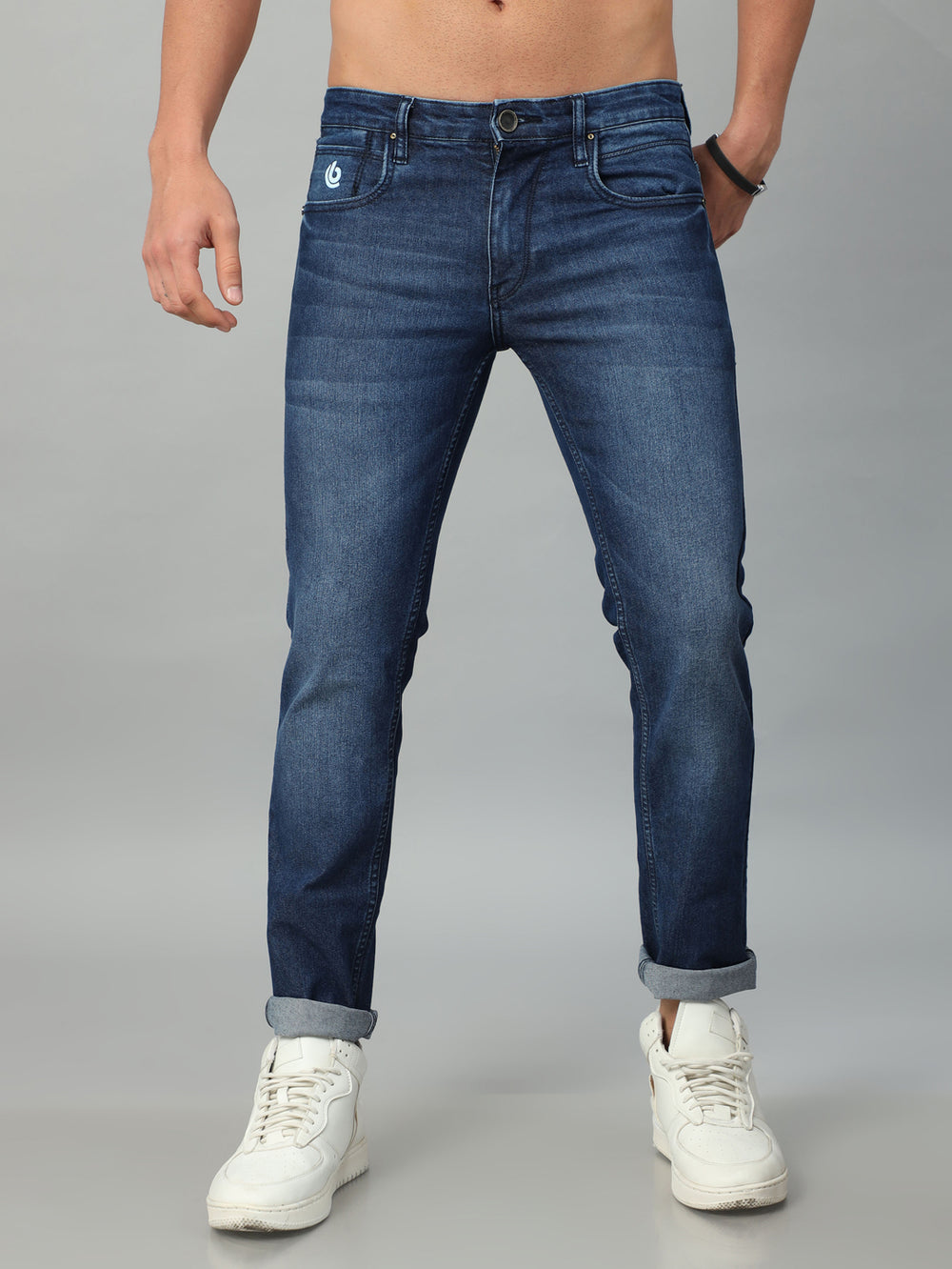 Dark Blue Solid Slim Fit Jeans Jeans Bushirt   