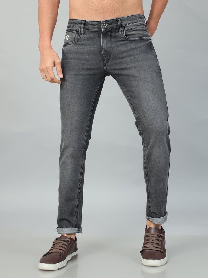 Dark Grey Solid Slim Fit Jeans Jeans Bushirt   