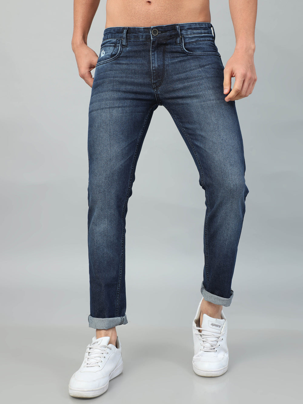 Denim Blue Solid Slim Fit Jeans Jeans Bushirt   