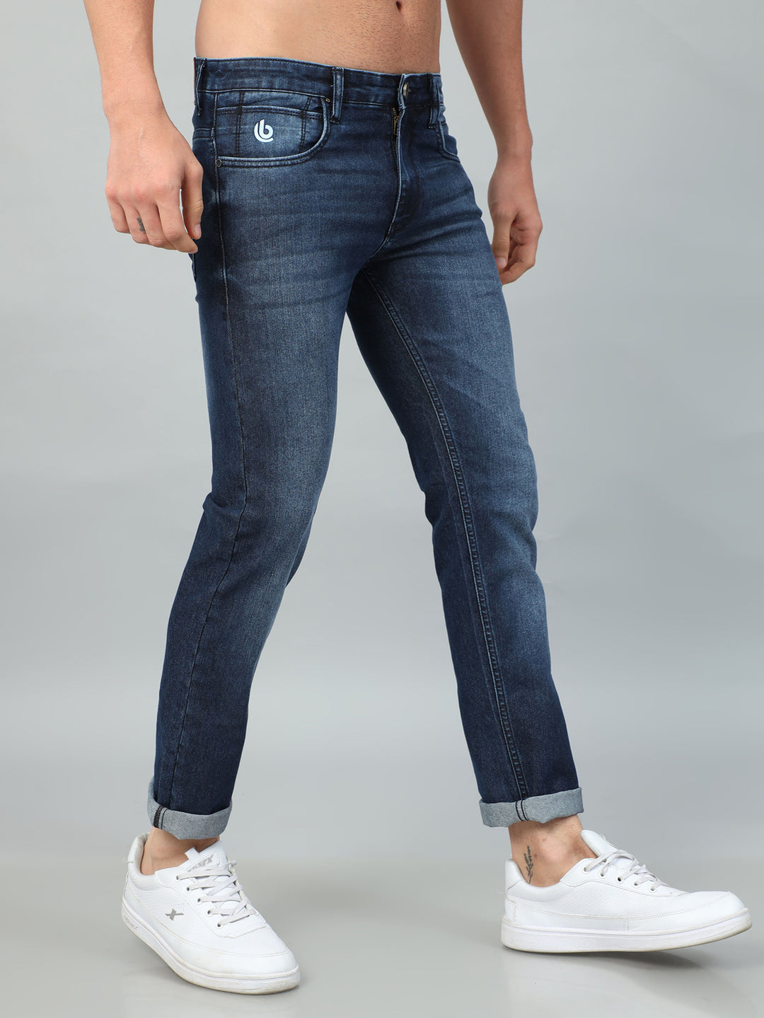 Denim Blue Solid Slim Fit Jeans Jeans Bushirt   