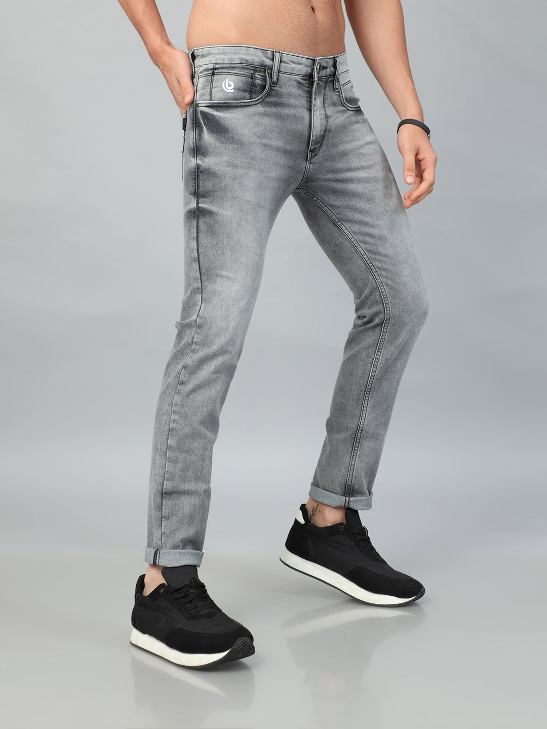 Ash Grey Solid Slim Fit Jeans Jeans Bushirt   