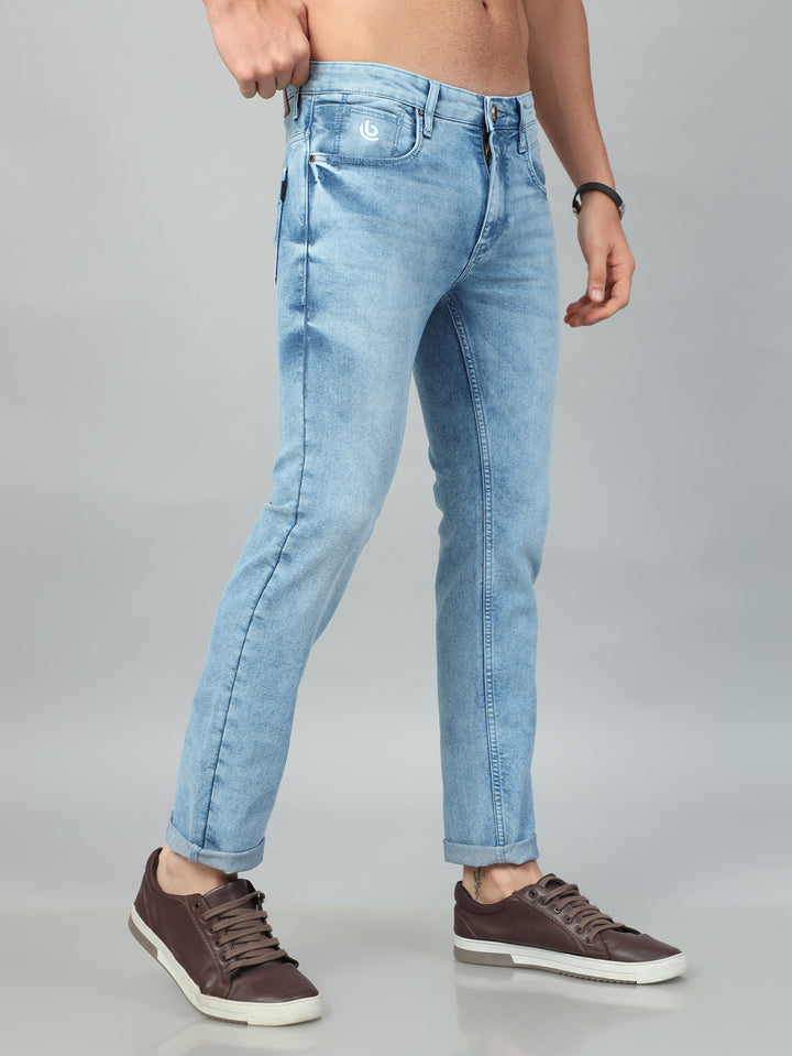 Ice Blue Solid Slim Fit Jeans Jeans Bushirt   