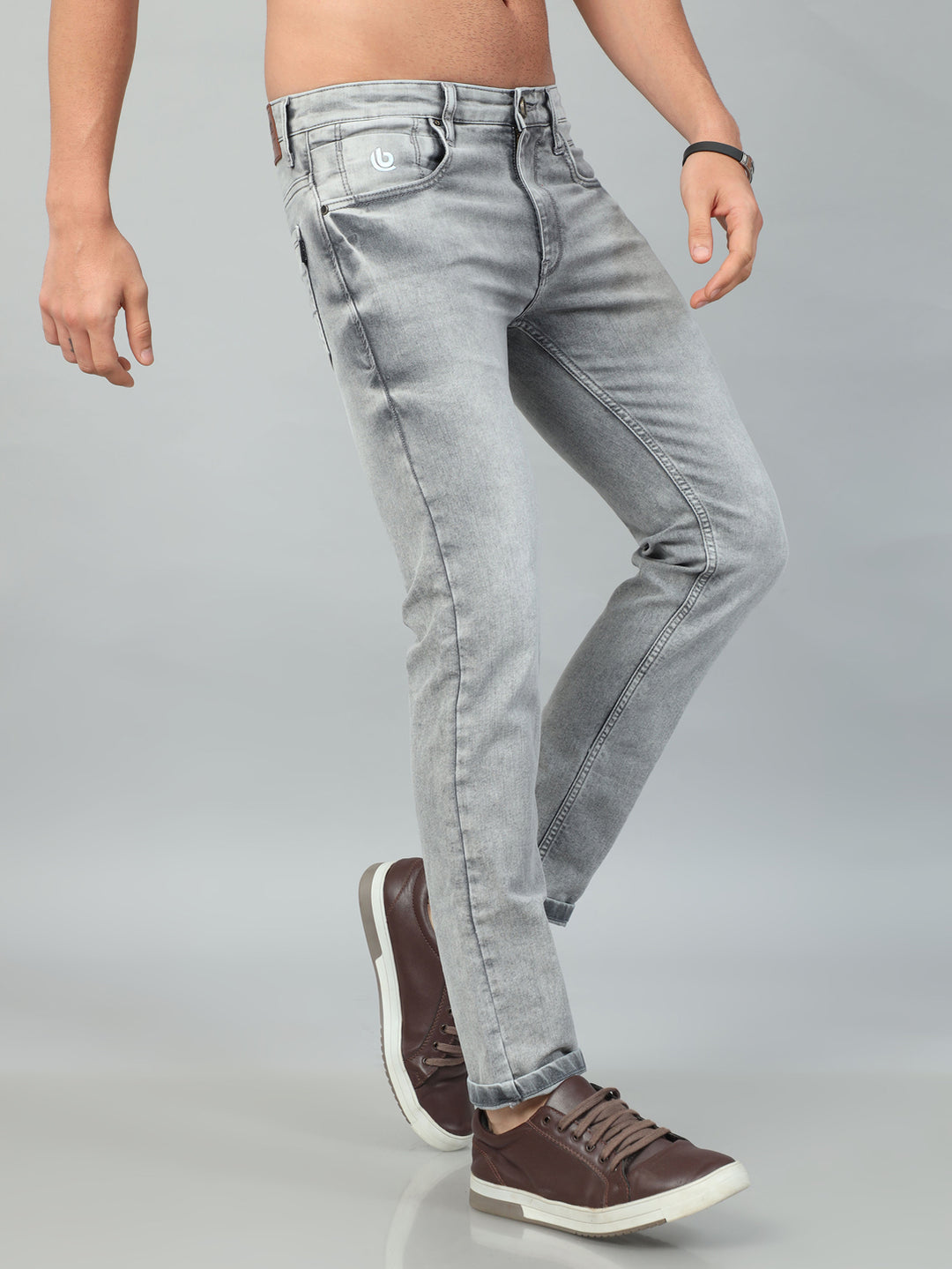 Pastel Grey Solid Slim Fit Jeans Jeans Bushirt   