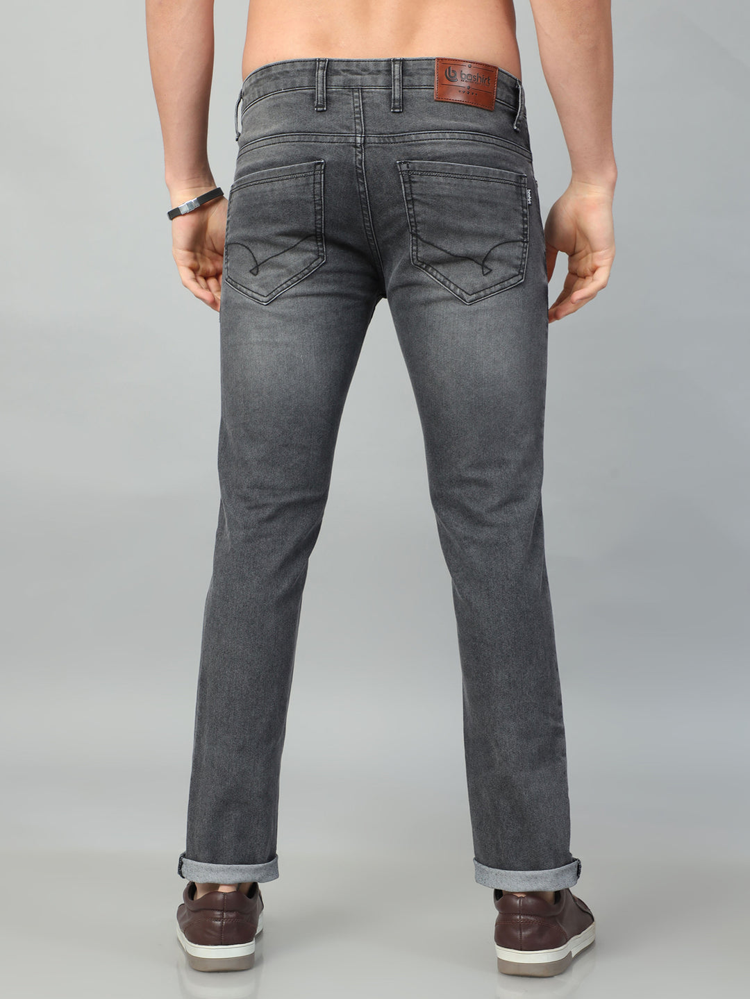 Dark Grey Solid Slim Fit Jeans Jeans Bushirt   