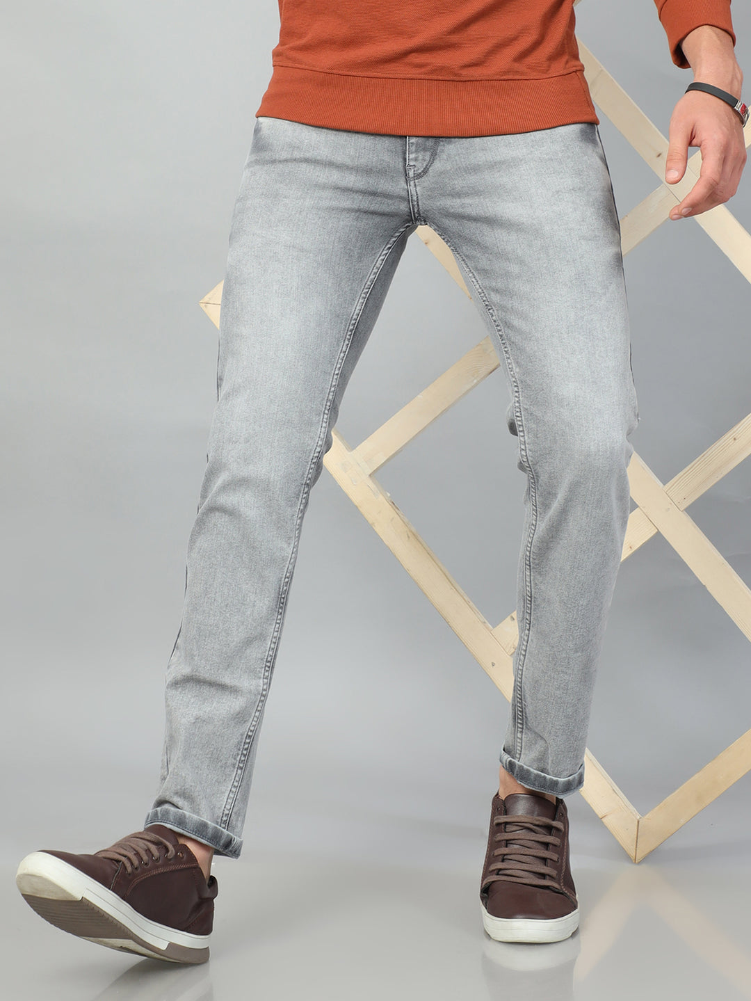 Pastel Grey Solid Slim Fit Jeans Jeans Bushirt   