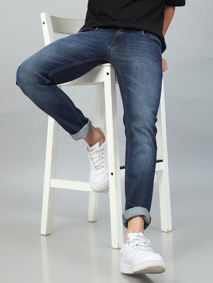 Denim Blue Solid Slim Fit Jeans Jeans Bushirt   