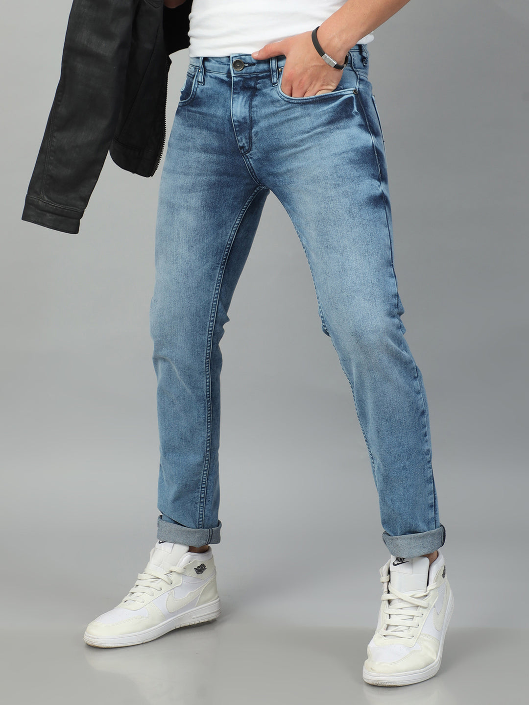 Ocean Blue Solid Slim Fit Jeans Jeans Bushirt   