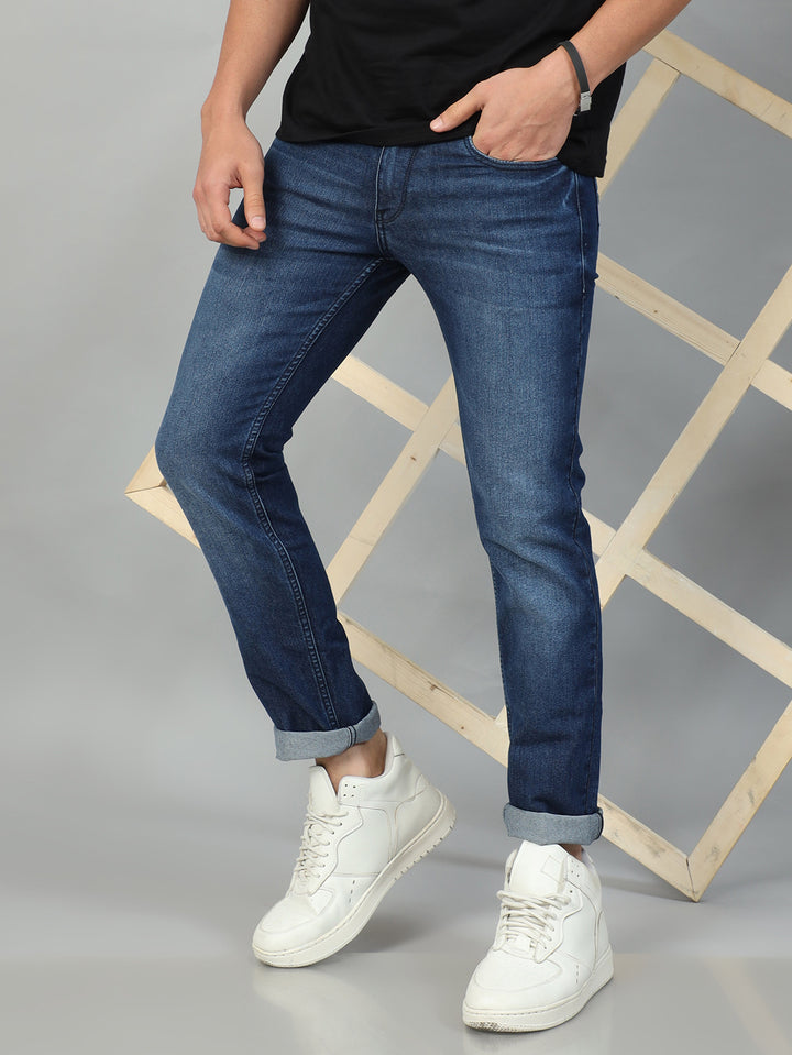 Dark Blue Solid Slim Fit Jeans Jeans Bushirt   