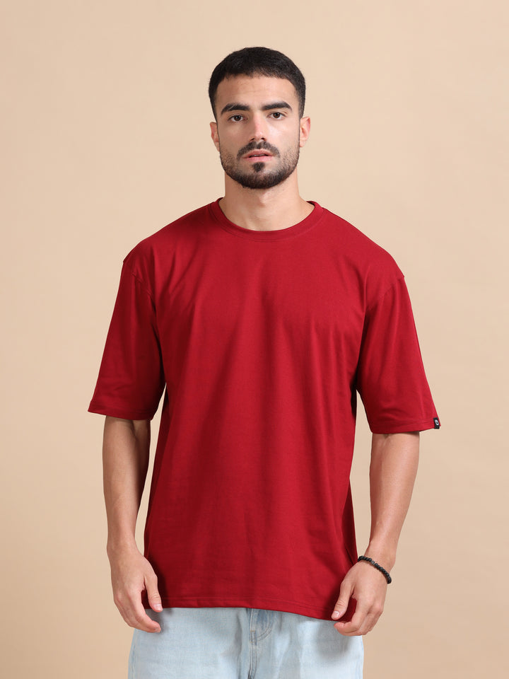 Maroon Oversize Solid T-Shirt Oversize T-Shirt Bushirt