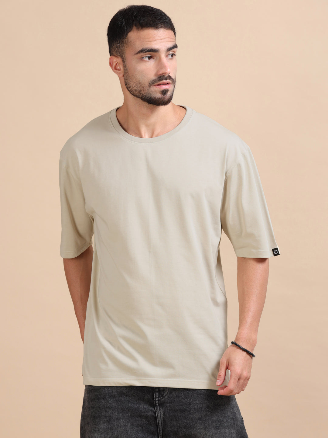 Beige Oversize Solid T-Shirt Oversize T-Shirt Bushirt