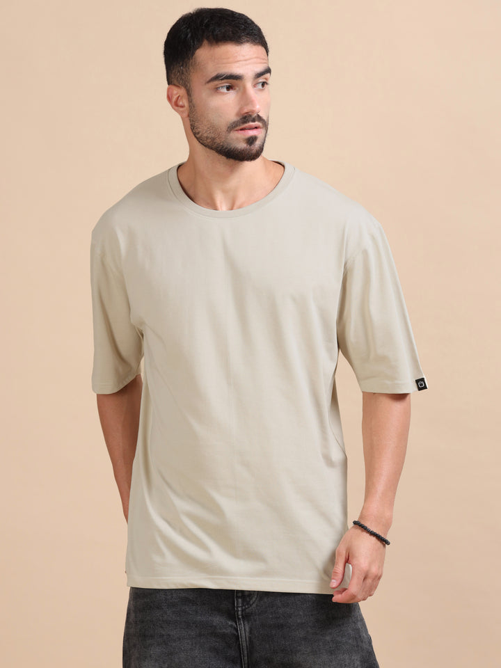 Beige Oversize Solid T-Shirt Oversize T-Shirt Bushirt