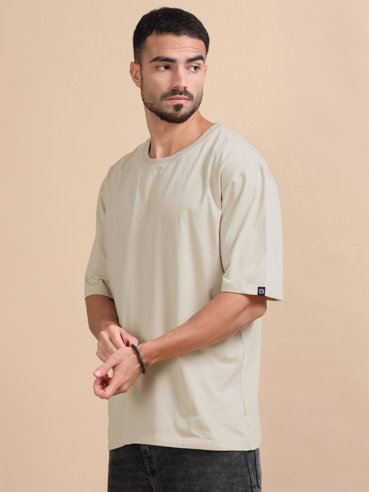 Beige Oversize Solid T-Shirt Oversize T-Shirt Bushirt