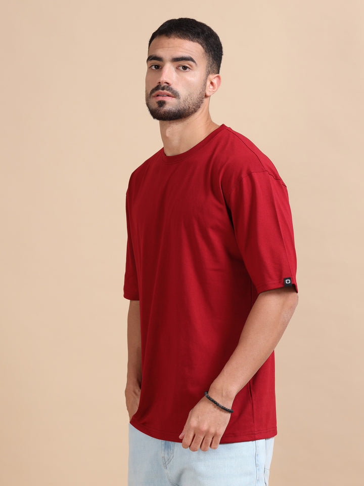 Maroon Oversize Solid T-Shirt Oversize T-Shirt Bushirt