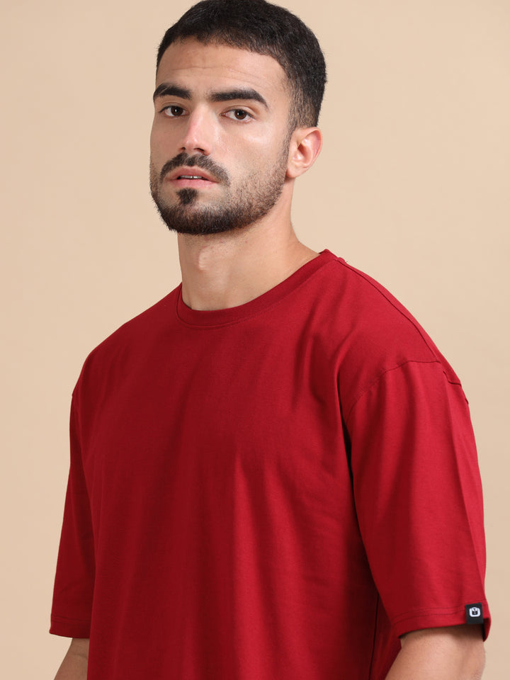 Maroon Oversize Solid T-Shirt Oversize T-Shirt Bushirt