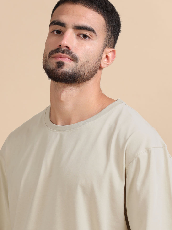 Beige Oversize Solid T-Shirt Oversize T-Shirt Bushirt