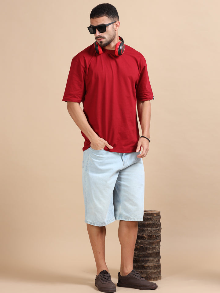 Maroon Oversize Solid T-Shirt Oversize T-Shirt Bushirt