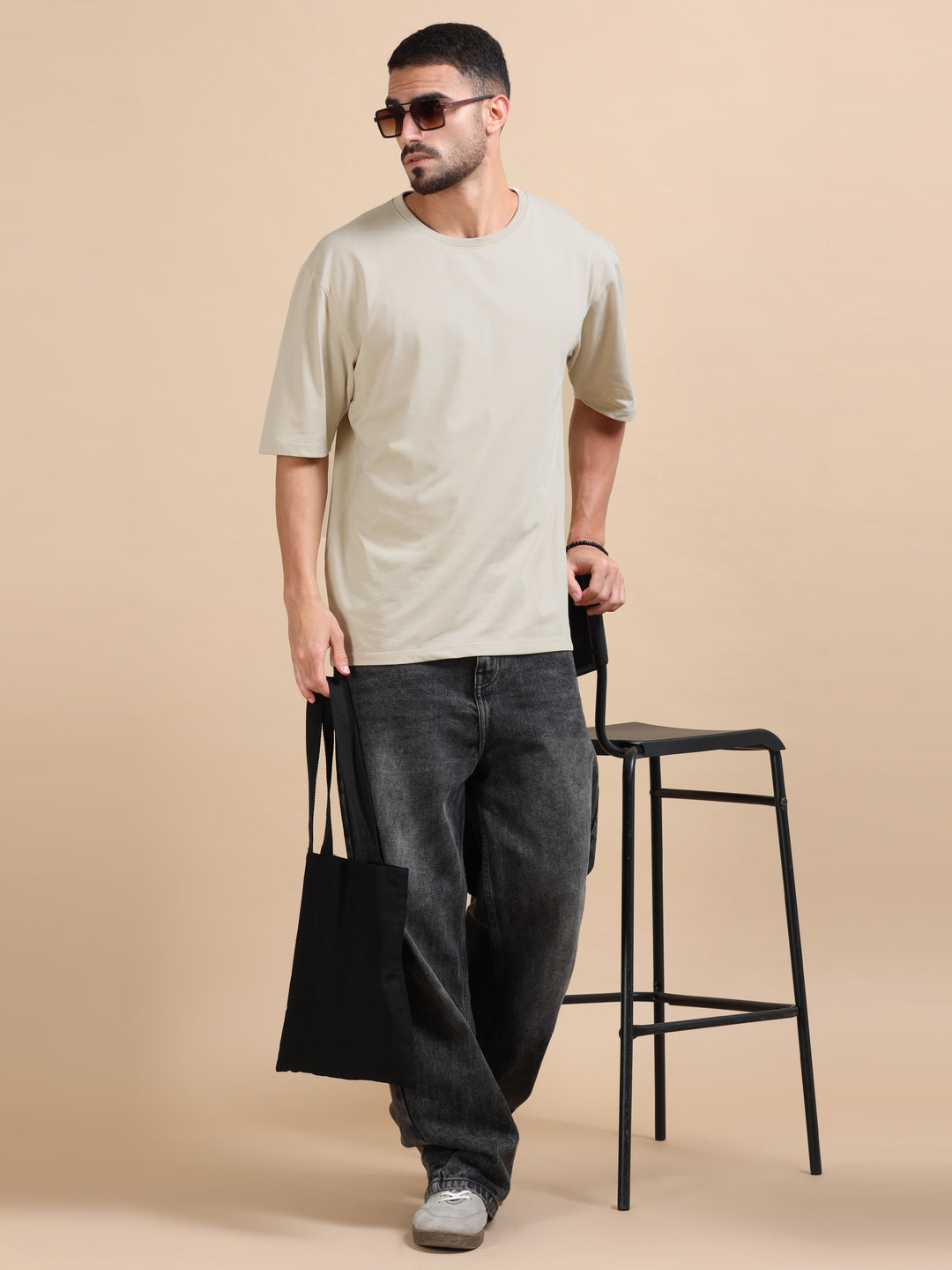 Beige Oversize Solid T-Shirt Oversize T-Shirt Bushirt