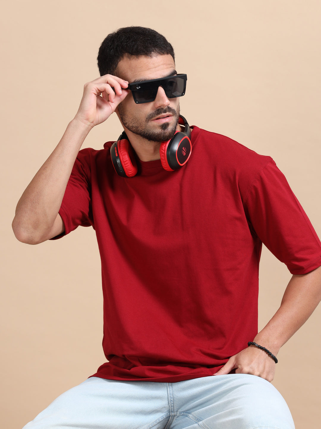 Maroon Oversize Solid T-Shirt Oversize T-Shirt Bushirt