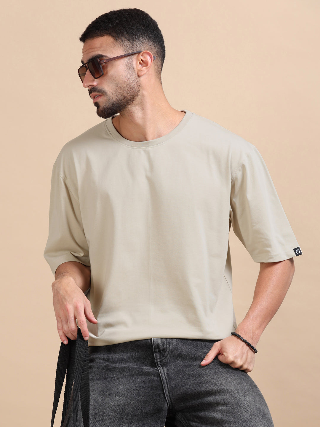 Beige Oversize Solid T-Shirt Oversize T-Shirt Bushirt