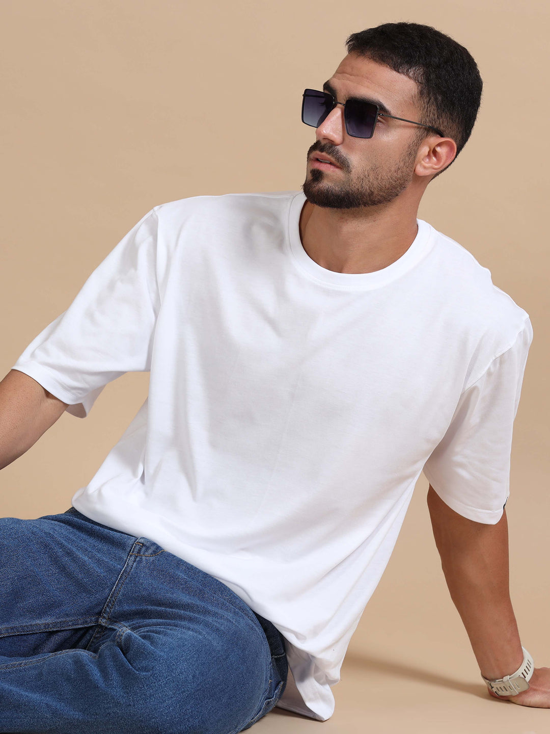 White Oversize Solid T-Shirt Oversize T-Shirt Bushirt