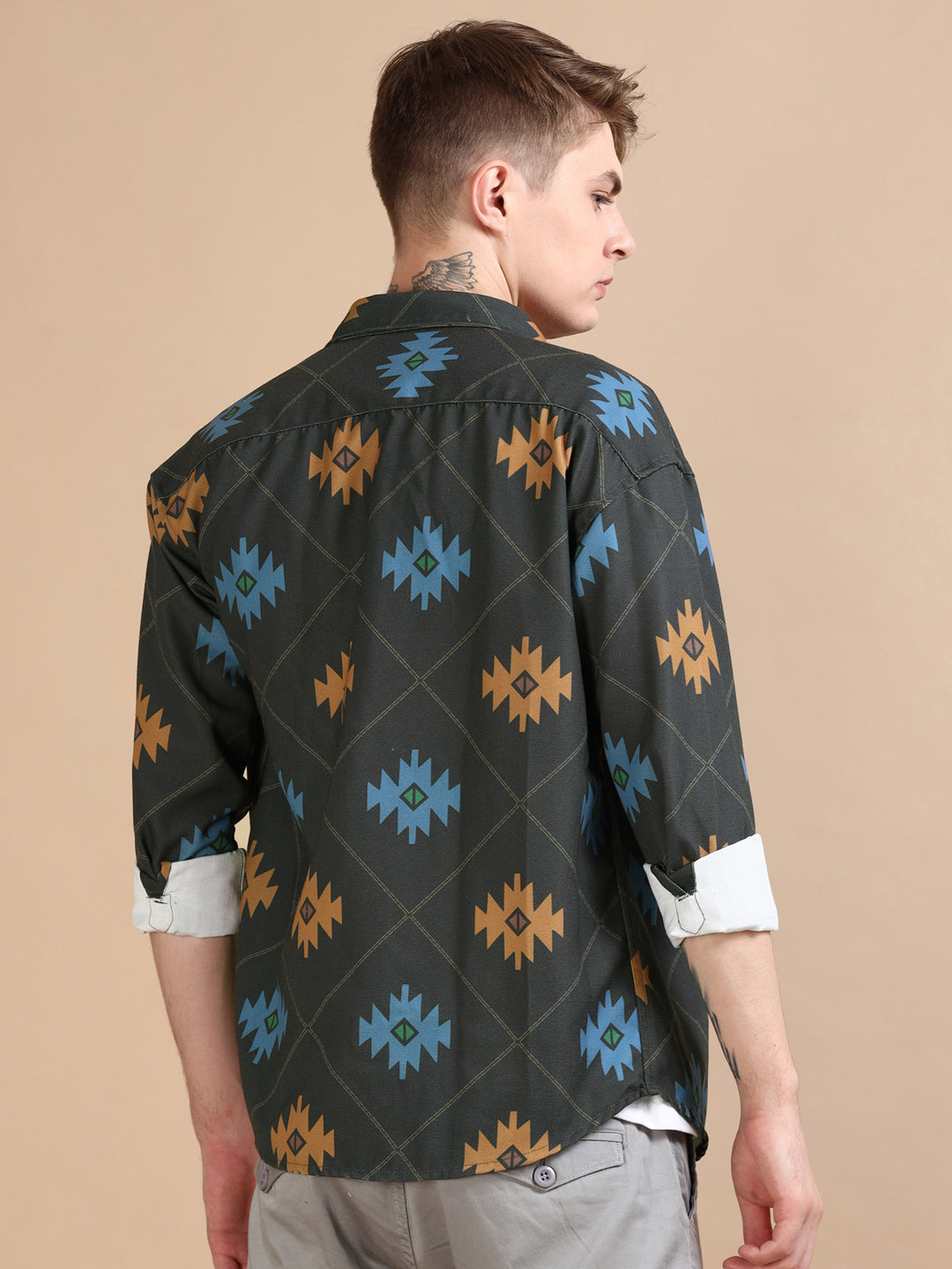 Blue Oversized Printed Shackets Shackets Bushirt   
