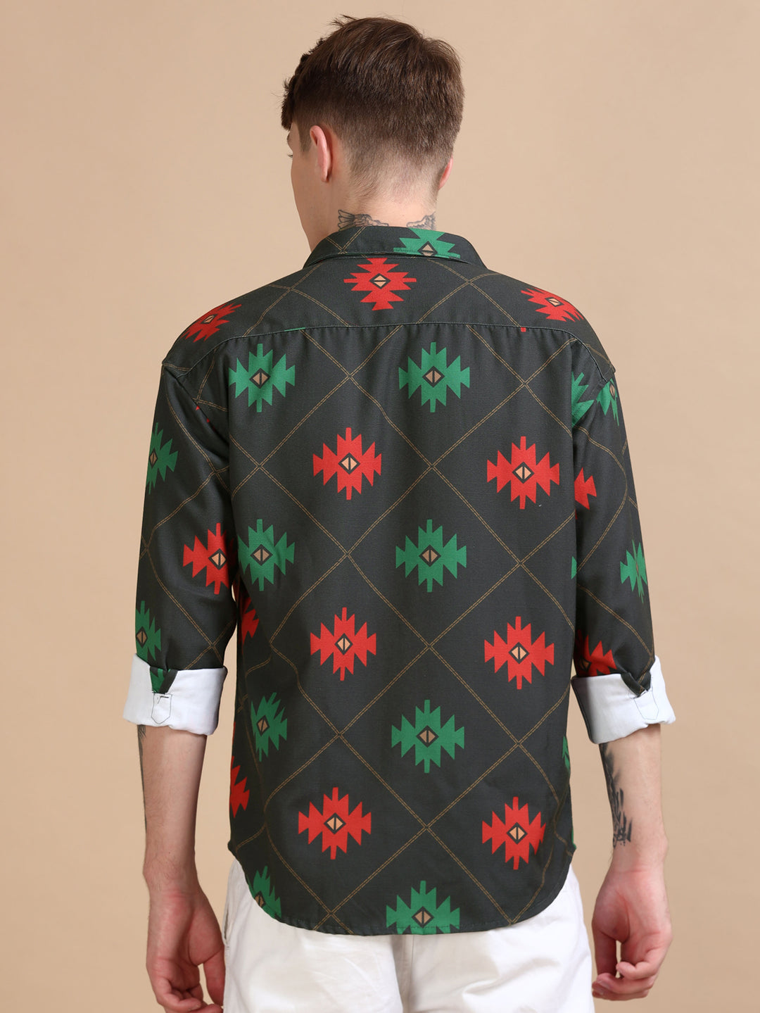 Green Oversized Printed Shackets Shackets Bushirt   