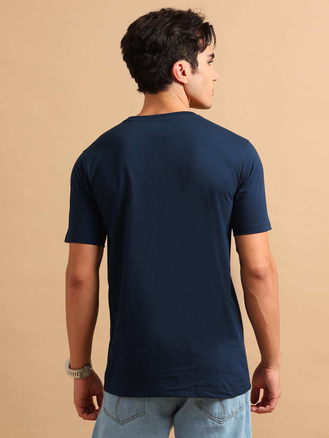 Easy Essential Navy Blue Solid T-Shirt