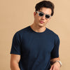 Easy Essential Navy Blue Solid T-Shirt Plain T-Shirts Bushirt   