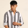 White Regular Fit Striped Shirt Stripes Shirt Bushirt