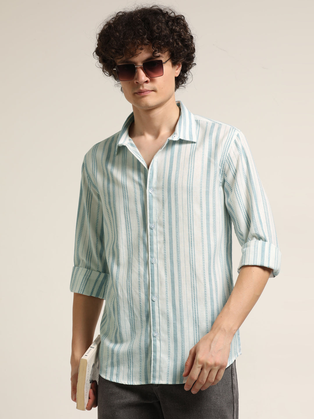 Light Blue Regular Fit Striped Shirt Stripes Shirt Bushirt