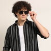 Black Regular Fit Striped Shirt Stripes Shirt Bushirt