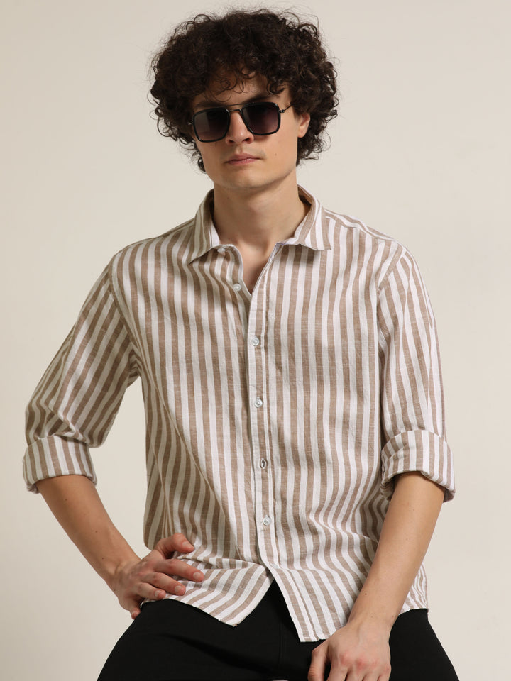 Brown Regular Fit Striped Shirt Stripes Shirt Bushirt