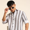 White Regular Fit Striped Shirt Stripes Shirt Bushirt
