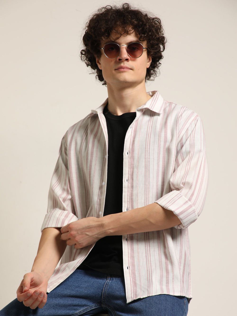 Mauve Regular Fit Striped Shirt Stripes Shirt Bushirt