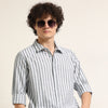 Light Grey Regular Fit Striped Shirt Stripes Shirt Bushirt