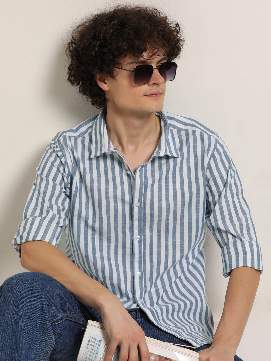 Blue Regular Fit Striped Shirt Info Stripes Shirt Bushirt