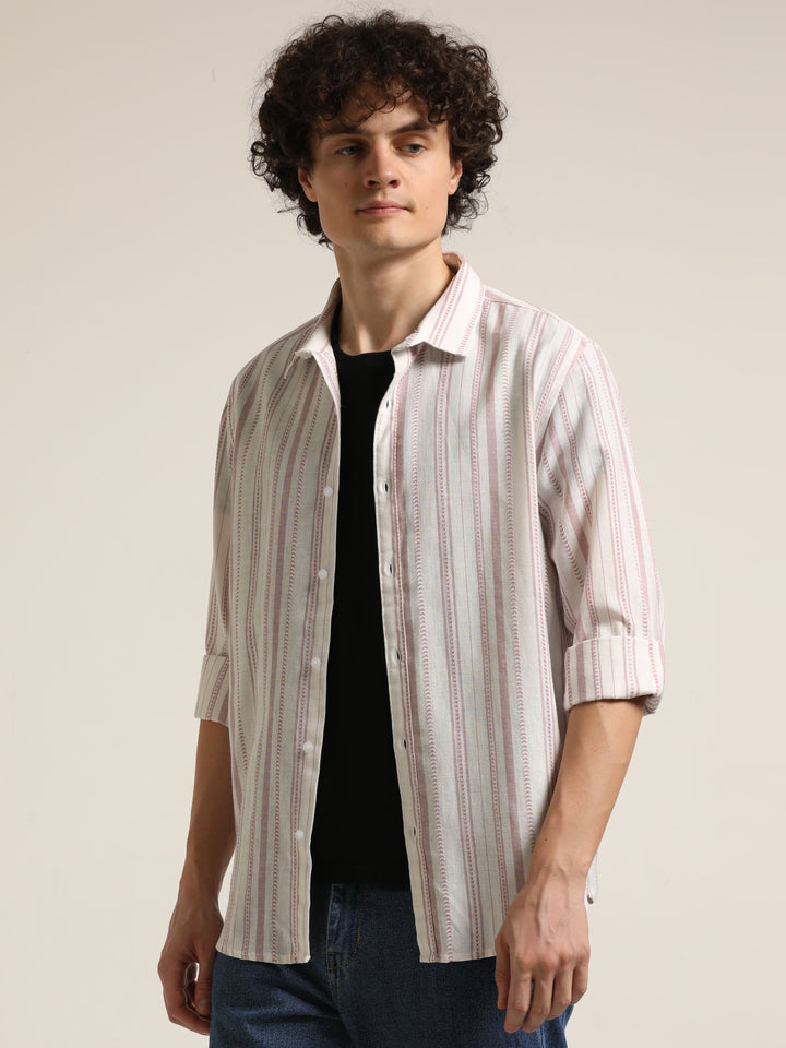 Mauve Regular Fit Striped Shirt Stripes Shirt Bushirt