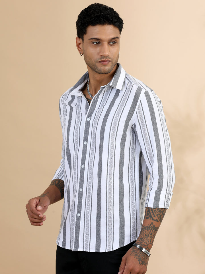 White Strips Shirt Stripes Shirt Bushirt