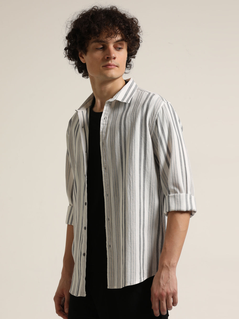 White Regular Fit Striped Shirt Info Stripes Shirt Bushirt