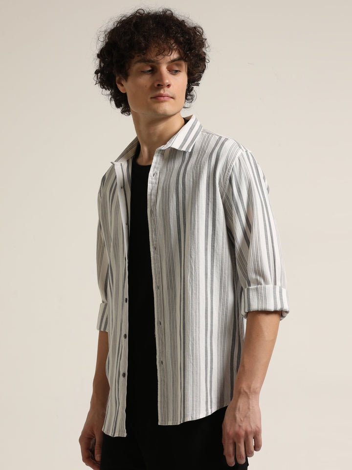 White Regular Fit Striped Shirt Info Stripes Shirt Bushirt