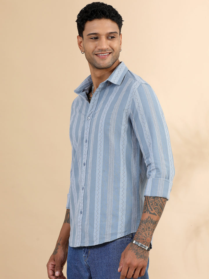 Spruce Blue Strips Shirt Stripes Shirt Bushirt