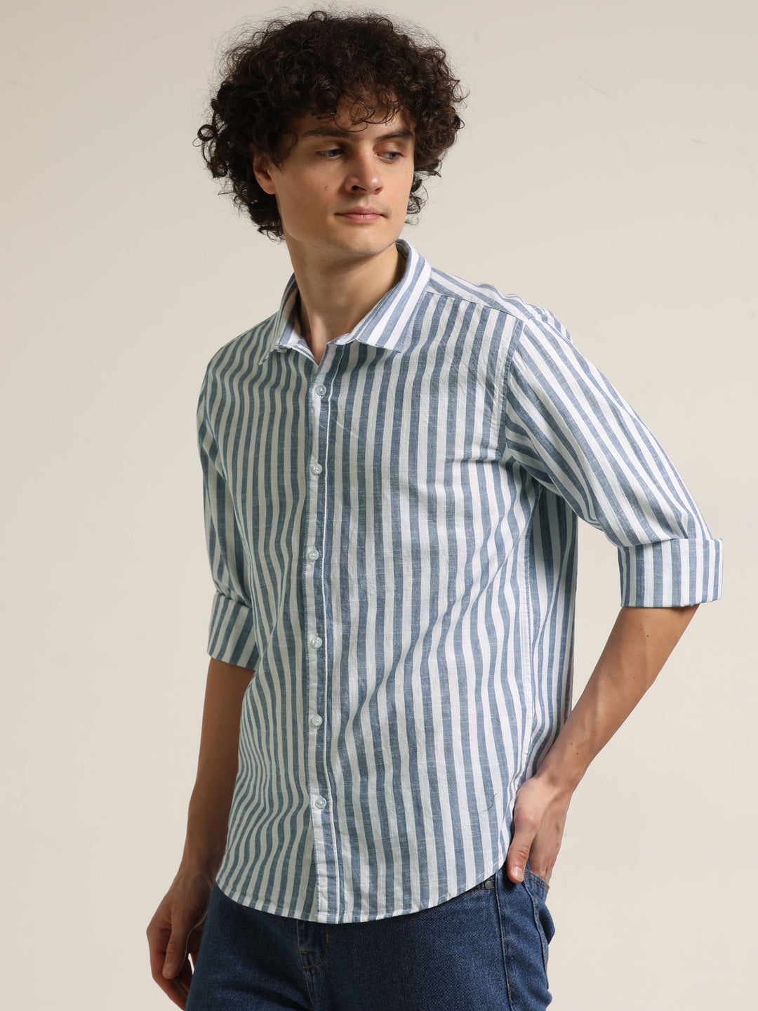 Blue Regular Fit Striped Shirt Info Stripes Shirt Bushirt