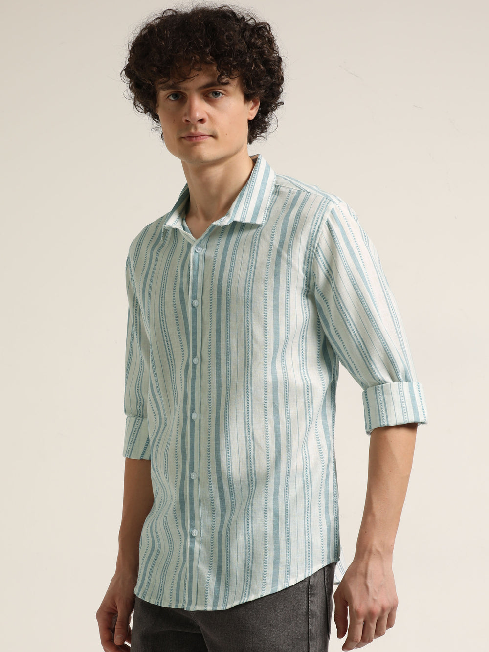 Light Blue Regular Fit Striped Shirt Stripes Shirt Bushirt