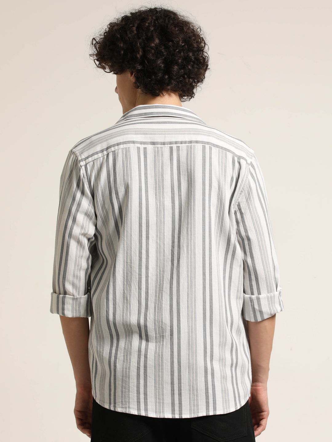 White Regular Fit Striped Shirt Info Stripes Shirt Bushirt